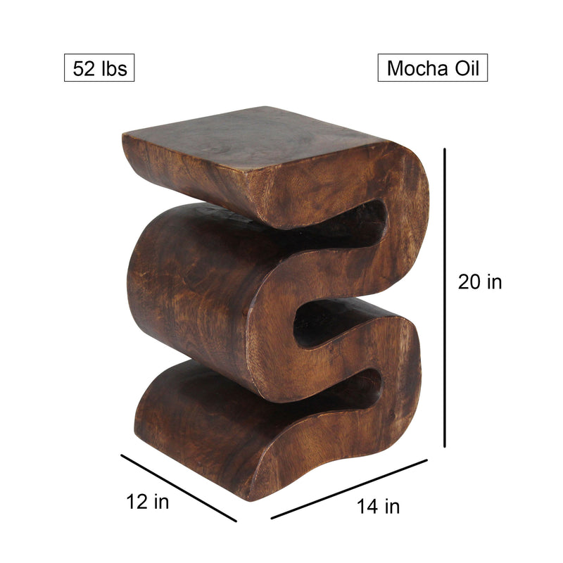 Haussmann® Wood BIG Wave Verve Accent Snake Table 12 x 14 x 20 in H Mocha Oil