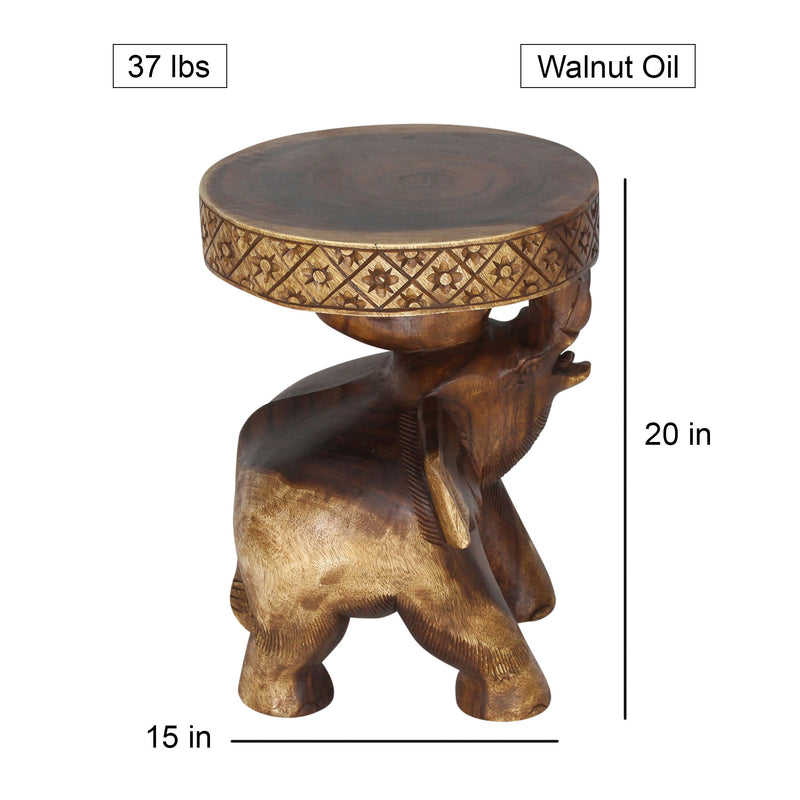 Haussmann Elephant 'Chang' Solid Wood End Table - 15 in dia x 20 in H - Walnut