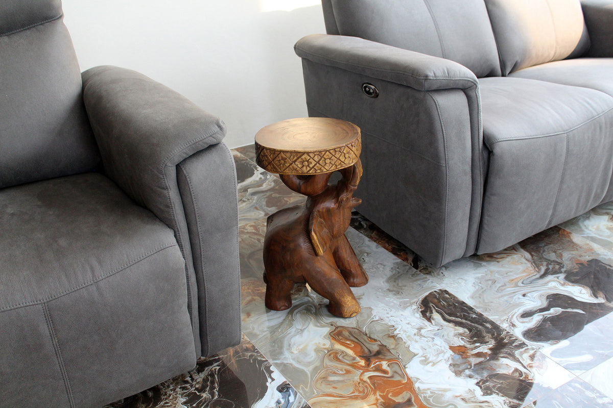 Haussmann Elephant 'Chang' Carved Sculptural Table, Walnut, 11 in dia x 20 in H