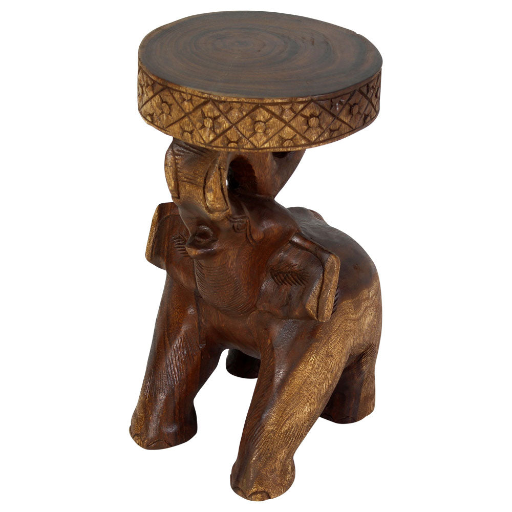 Haussmann Elephant 'Chang' Carved Sculptural Table, Walnut, 11 in dia x 20 in H