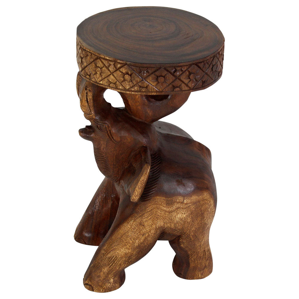 Haussmann Elephant 'Chang' Carved Sculptural Table, Walnut, 11 in dia x 20 in H