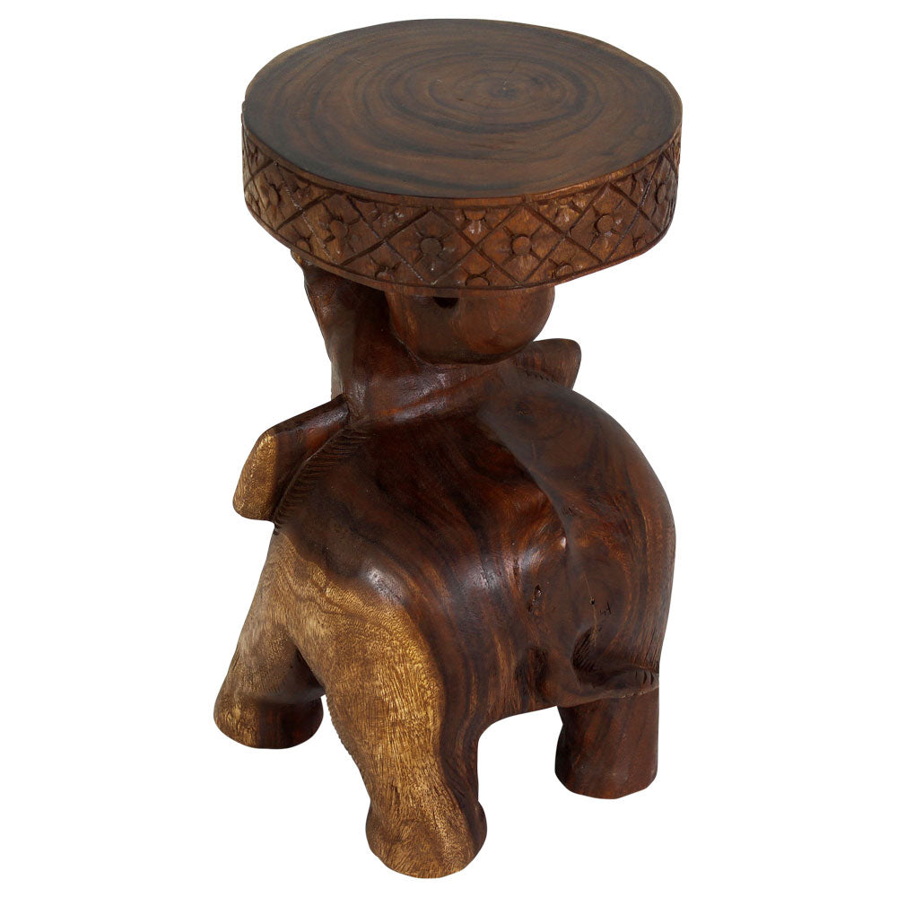 Haussmann Elephant 'Chang' Carved Sculptural Table, Walnut, 11 in dia x 20 in H