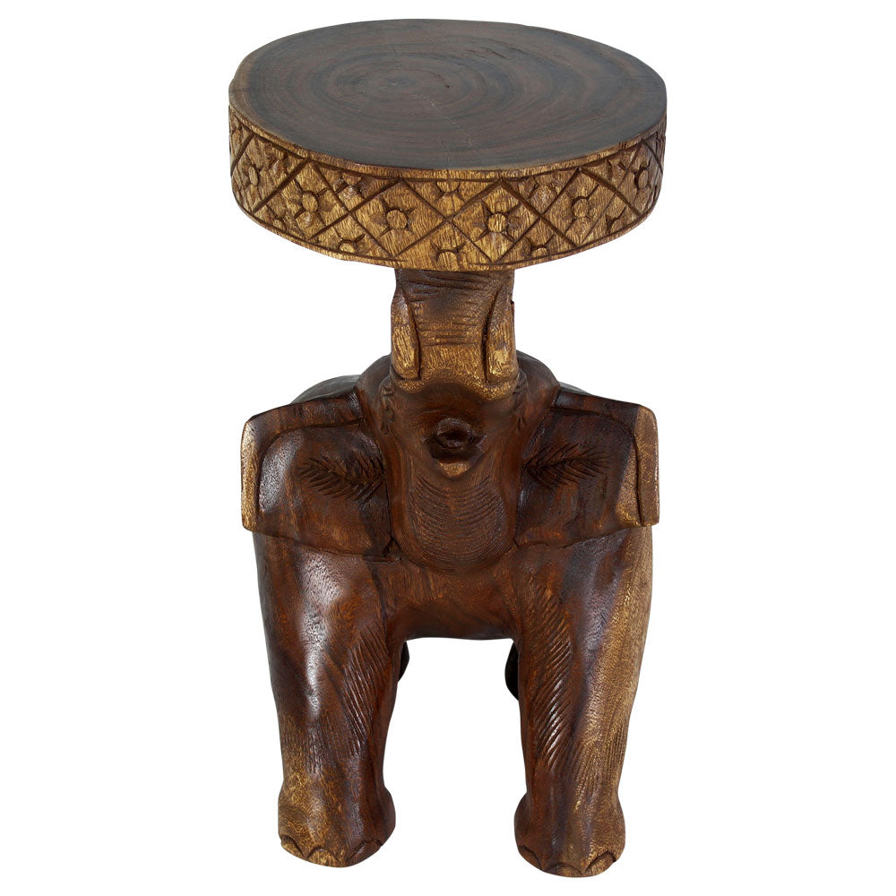 Haussmann Elephant 'Chang' Carved Sculptural Table, Walnut, 11 in dia x 20 in H