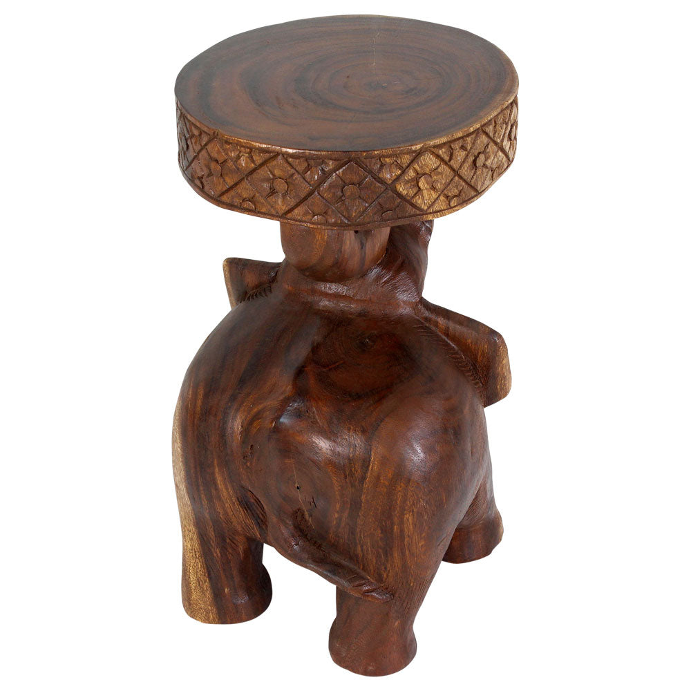 Haussmann Elephant 'Chang' Carved Sculptural Table, Walnut, 11 in dia x 20 in H