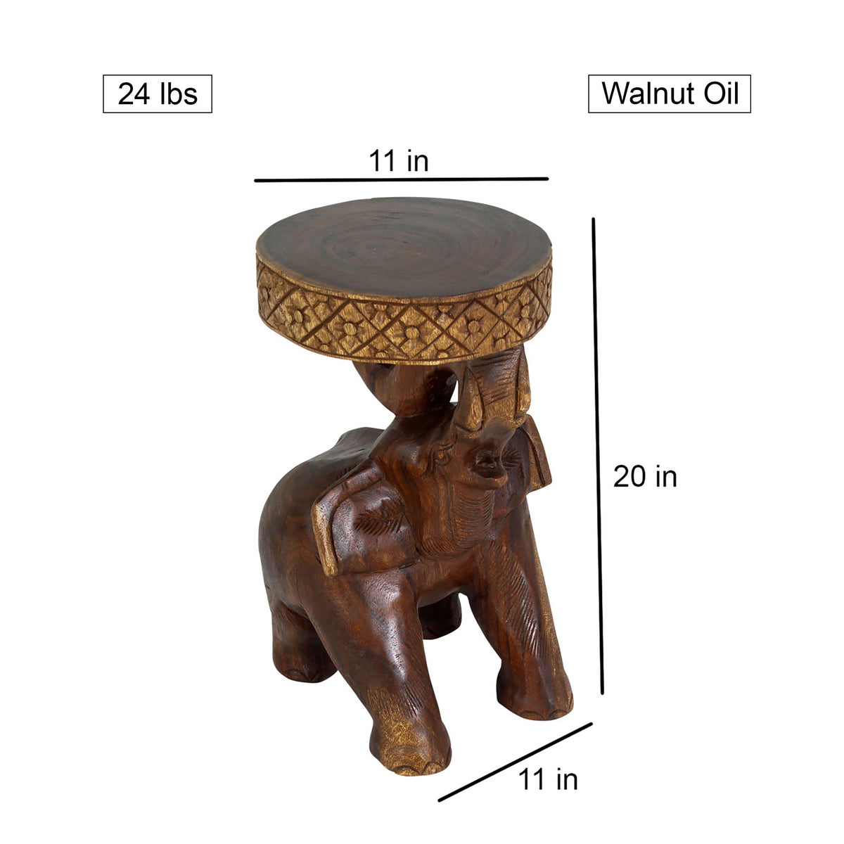 Haussmann Elephant 'Chang' Carved Sculptural Table, Walnut, 11 in dia x 20 in H