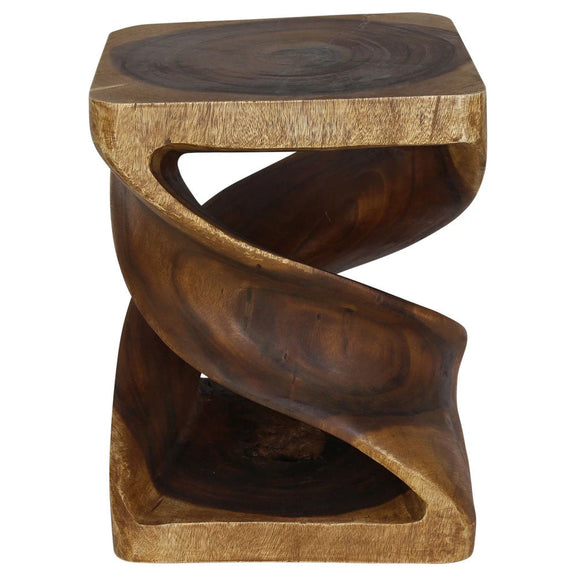 Second white-background angle of the 18 x 18 x 23-inch Double Twist walnut end table showing its carved spirals