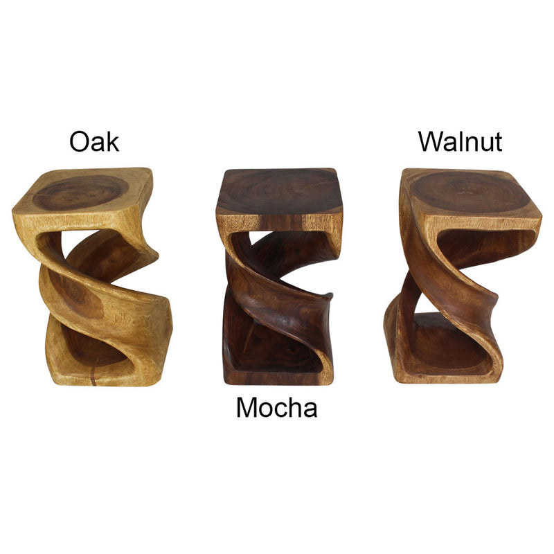 Wood Double Twist Stool Table 12 in SQ x 20 in H Mocha Oil