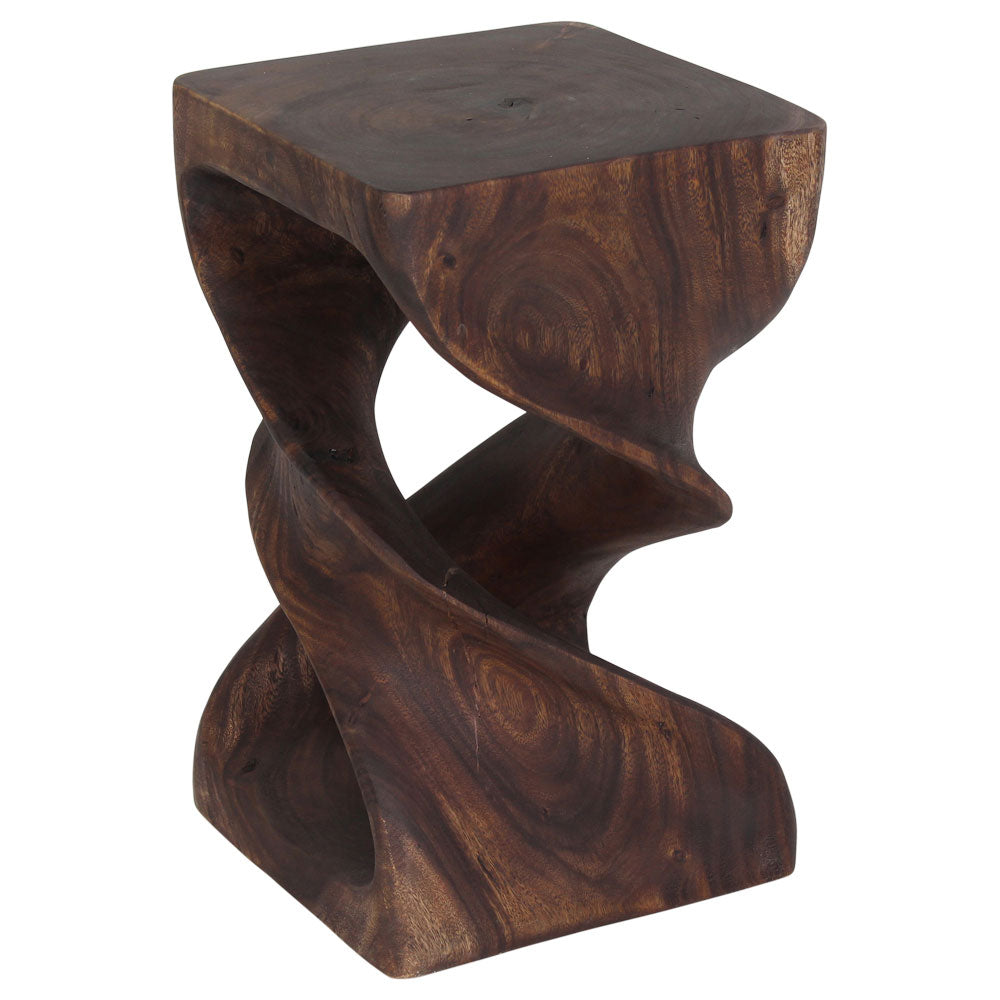 Haussmann Double Twist Pedestal Side Table, Mocha, 12 x 12 x 20 in H