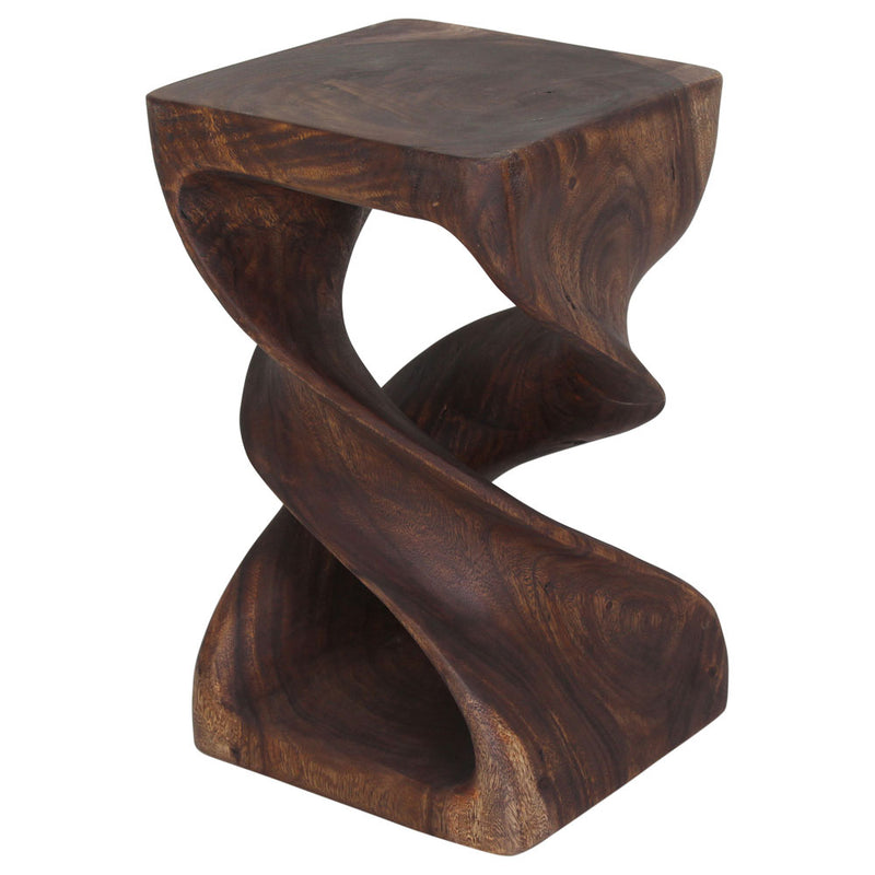 Wood Double Twist Stool Table 12 in SQ x 20 in H Mocha Oil