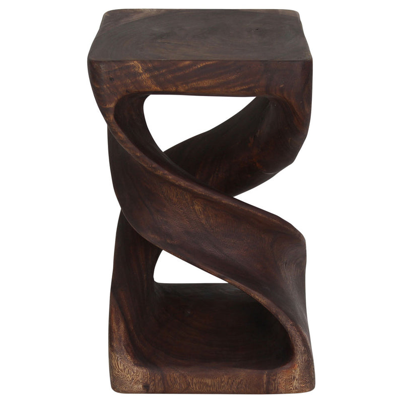 Wood Double Twist Stool Table 12 in SQ x 20 in H Mocha Oil