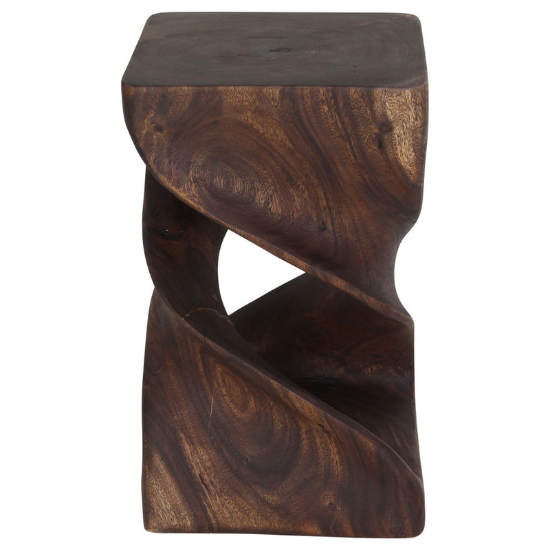 Wood Double Twist Stool Table 12 in SQ x 20 in H Mocha Oil