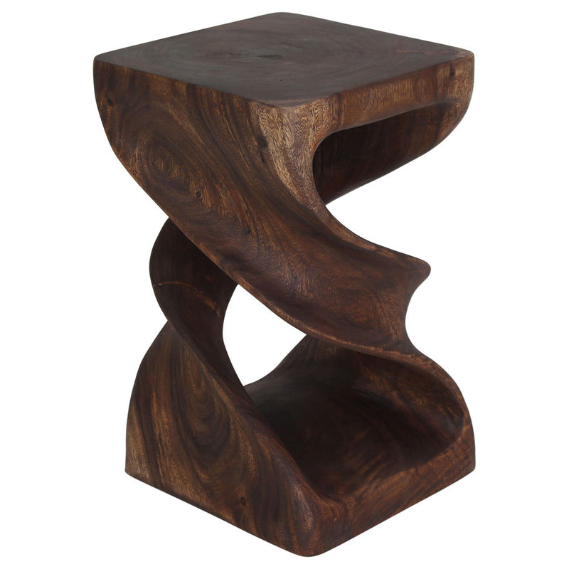 Wood Double Twist Stool Table 12 in SQ x 20 in H Mocha Oil