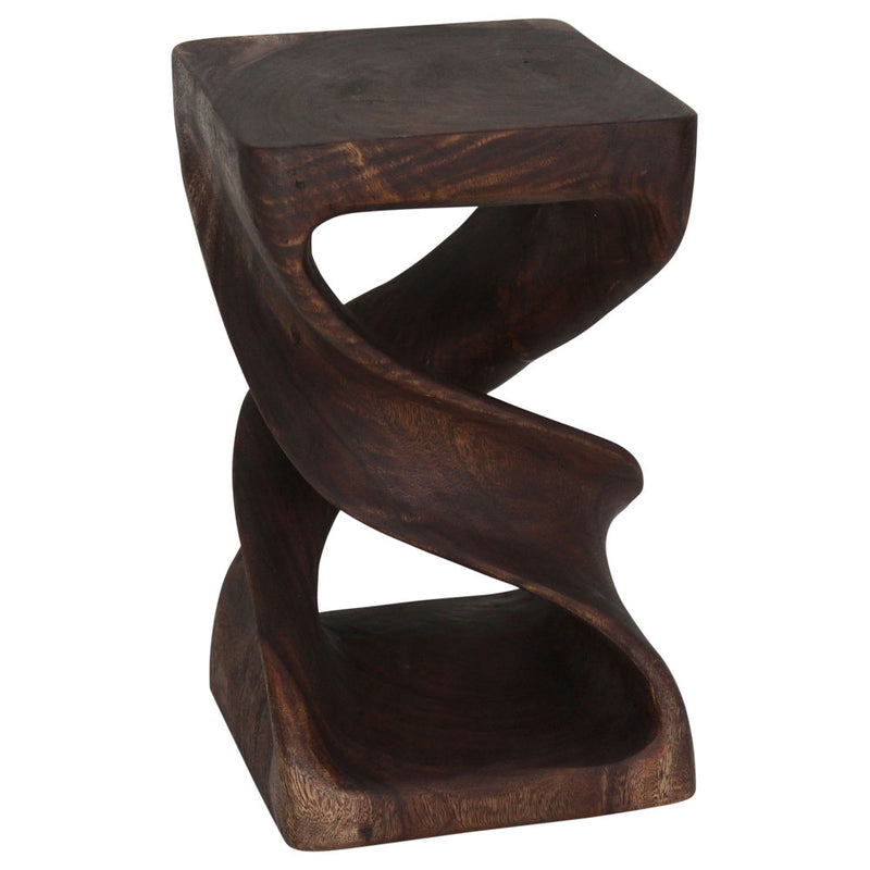 Wood Double Twist Stool Table 12 in SQ x 20 in H Mocha Oil