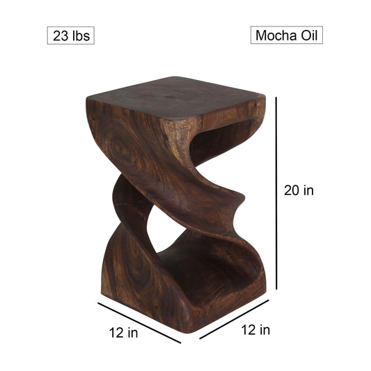 Wood Double Twist Stool Table 12 in SQ x 20 in H Mocha Oil