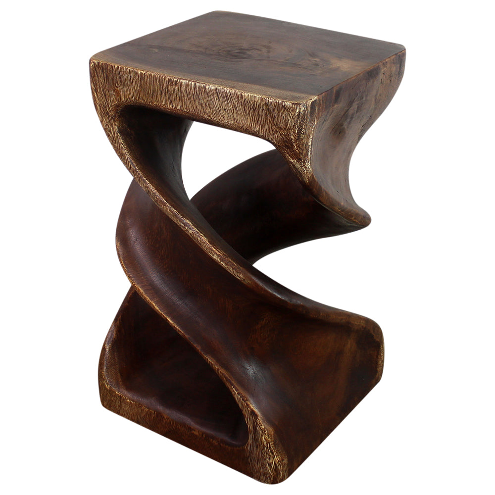 Wood Double Twist Stool Table 12 in SQ x 20 in H Mocha Oil