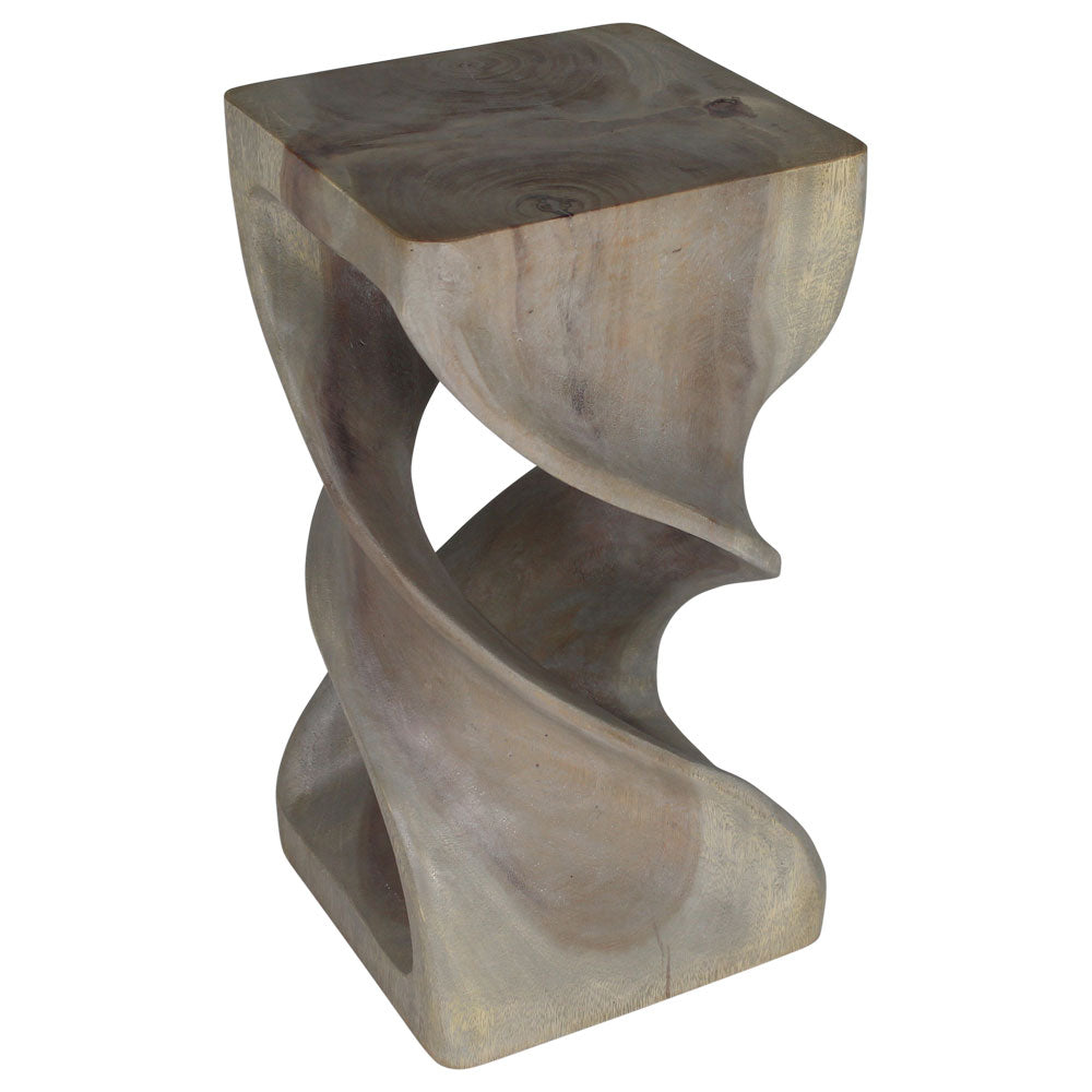 Haussmann Double Twist Pedestal Side Table, Grey, 12 x 12 x 23 in H