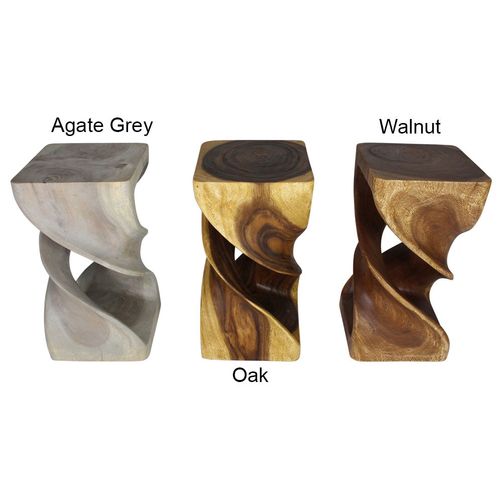 Haussmann Double Twist Pedestal Side Table, Grey, 12 x 12 x 23 in H