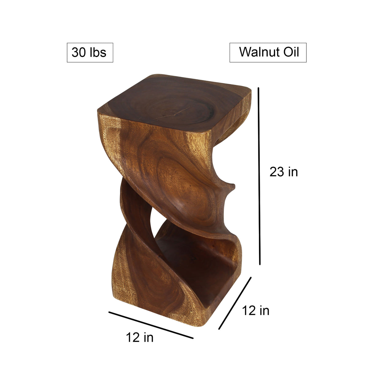 Haussmann Double Twist Pedestal Side Table, Walnut, 12 x 12 x 23 in H