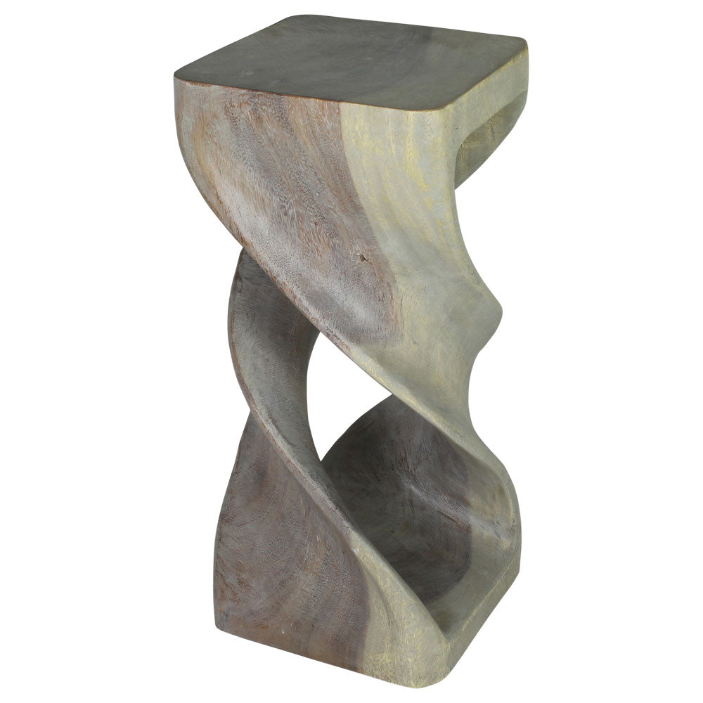 Haussmann Double Twist Pedestal Side Table, Grey, 12 x 12 x 26 in H
