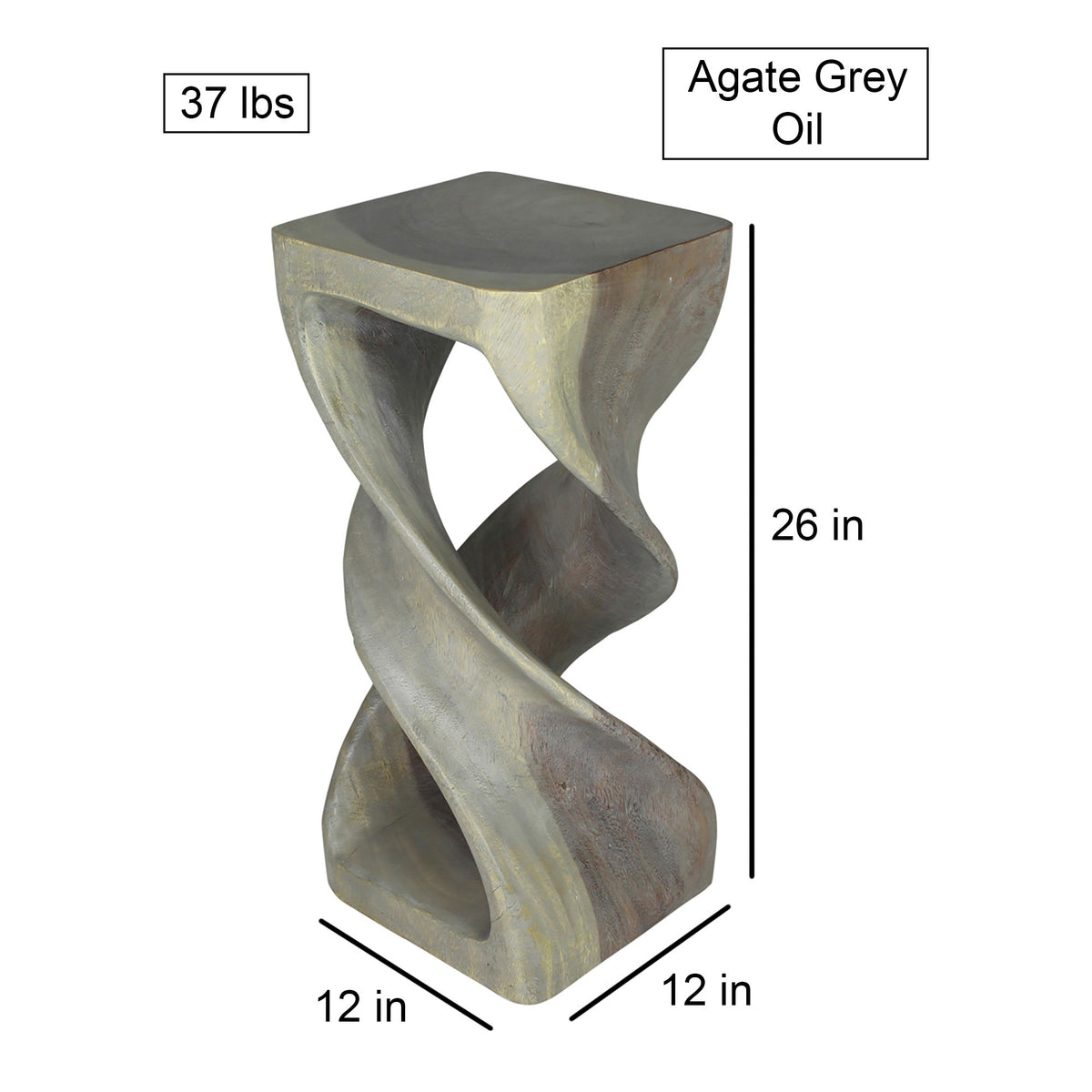 Haussmann Double Twist Pedestal Side Table, Grey, 12 x 12 x 26 in H