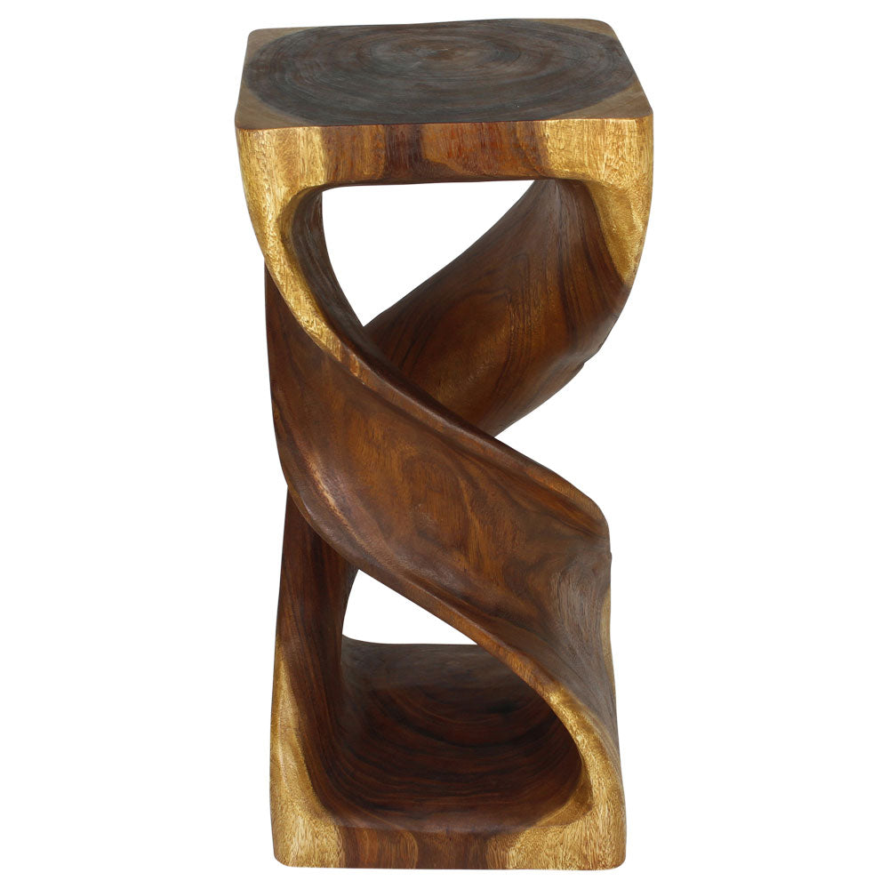 Haussmann Double Twist Pedestal Side Table, Oak, 12 x 12 x 26 in H