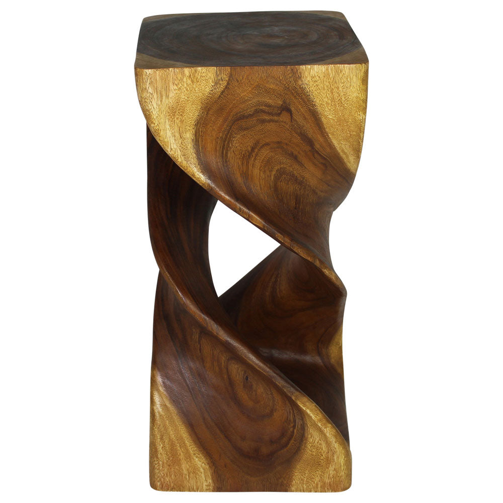 Haussmann Double Twist Pedestal Side Table, Oak, 12 x 12 x 26 in H