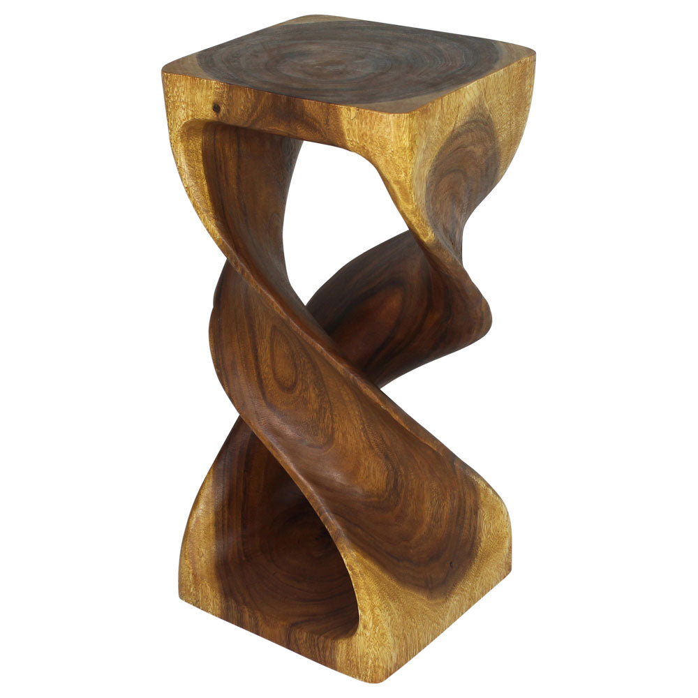 Haussmann Double Twist Pedestal Side Table, Oak, 12 x 12 x 26 in H