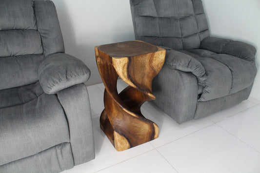 Haussmann Double Twist Pedestal Side Table, Walnut, 14 x 14 x 26 in H