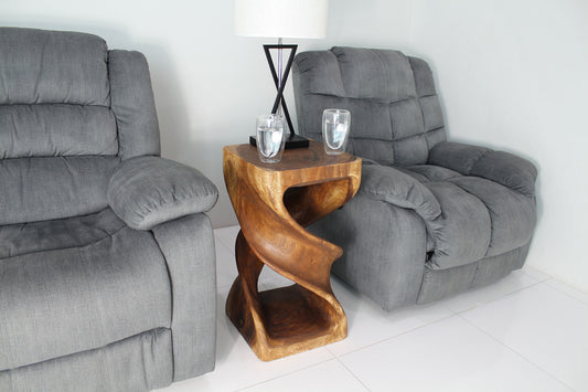 Haussmann Double Twist Pedestal Side Table, Walnut, 14 x 14 x 26 in H