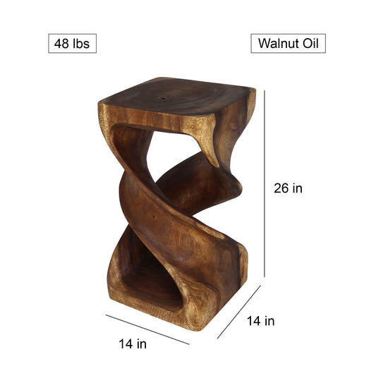 Haussmann Wood Double Twist End Table 14x14x26 in Height Walnut Oil