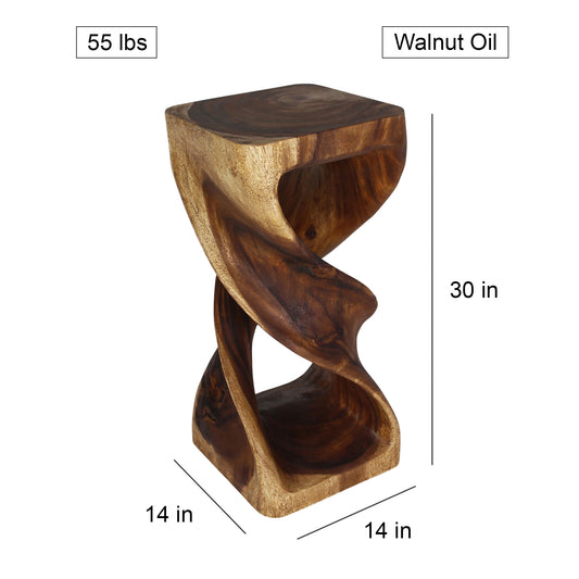 Haussmann Wood Double Twist End Table 14x14x30 in Height Walnut Oil