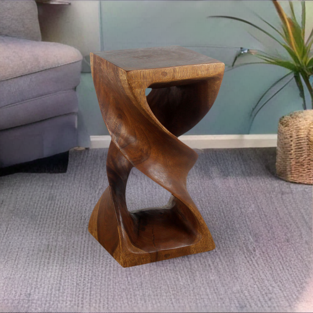 Haussmann® Wood Double Twist Stool Table 12 in SQ x 23 in H Walnut Oil