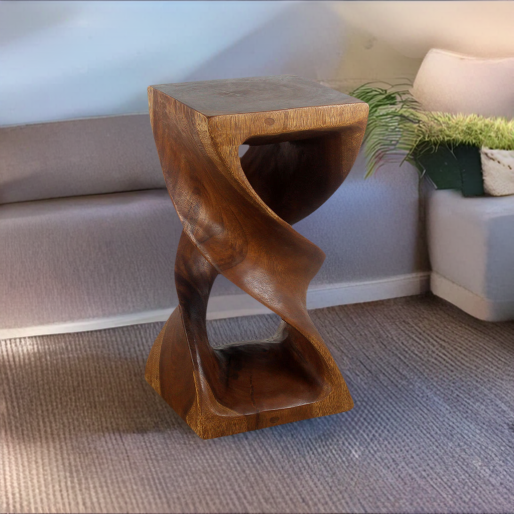Haussmann Double Twist Pedestal Side Table, Walnut, 12 x 12 x 23 in H
