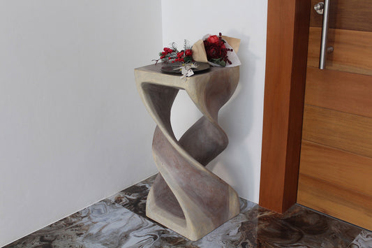 Haussmann Double Twist Pedestal Side Table, Grey, 14 x 14 x 30 in H