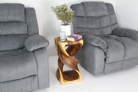 Haussmann Double Twist Pedestal Side Table, Oak, 12 x 12 x 23 in H