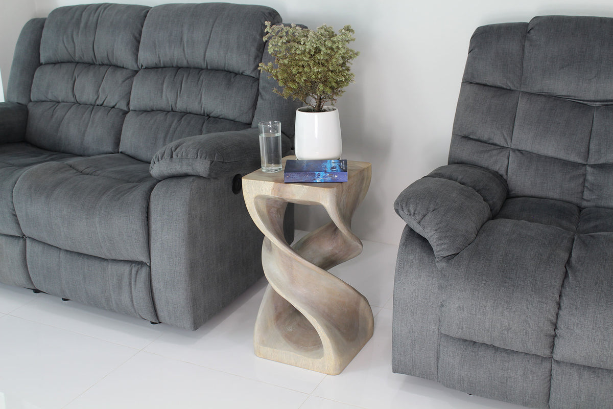 Haussmann Double Twist Pedestal Side Table, Grey, 12 x 12 x 23 in H
