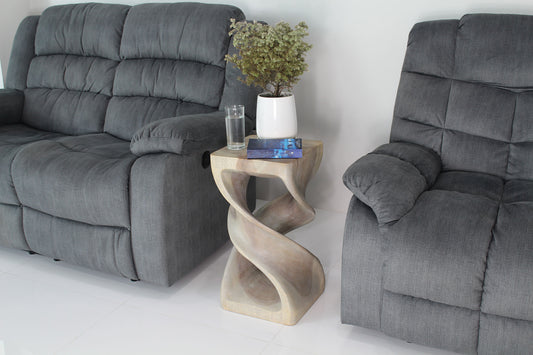 Haussmann Double Twist Pedestal Side Table, Grey, 12 x 12 x 23 in H
