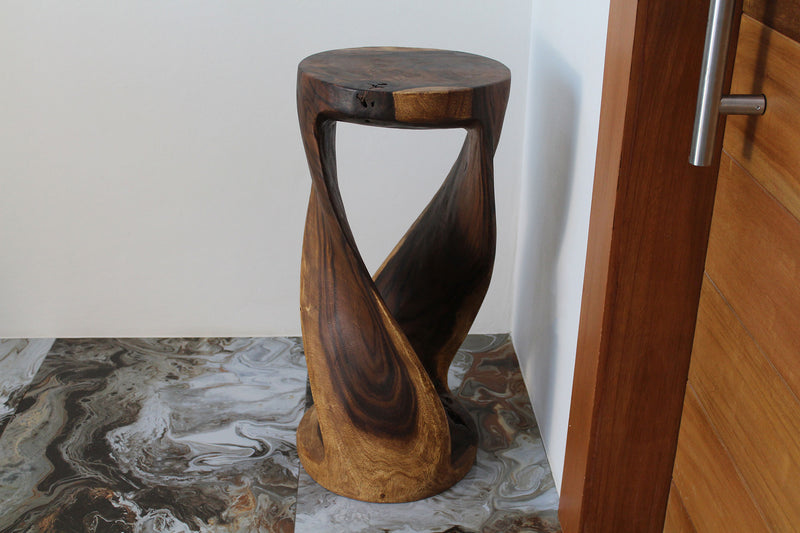 Haussmann Round Wood Twist Accent Table 14 in DIA x 30 in High Walnut Oil