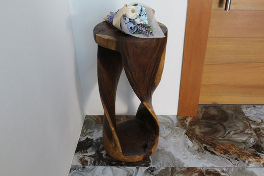 Haussmann Round Wood Twist Accent Table 14 in DIA x 30 in High Walnut Oil