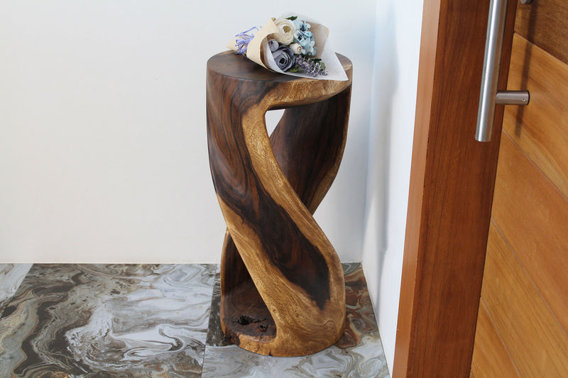 Haussmann Round Wood Twist Accent Table 14 in DIA x 30 in High Walnut Oil