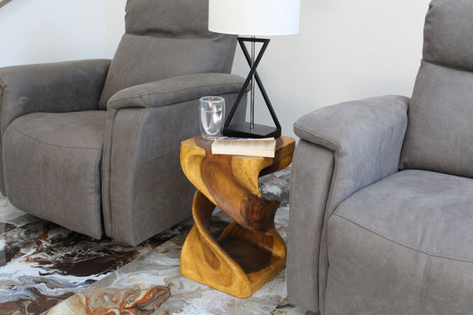 Haussmann Double Twist Pedestal Side Table, Oak, 12 x 12 x 20 in H