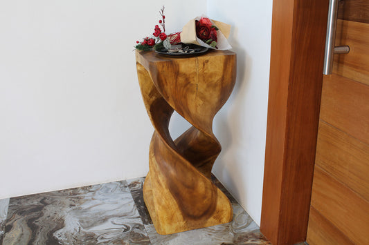 Haussmann Double Twist Pedestal Side Table, Oak, 14 x 14 x 30 in H