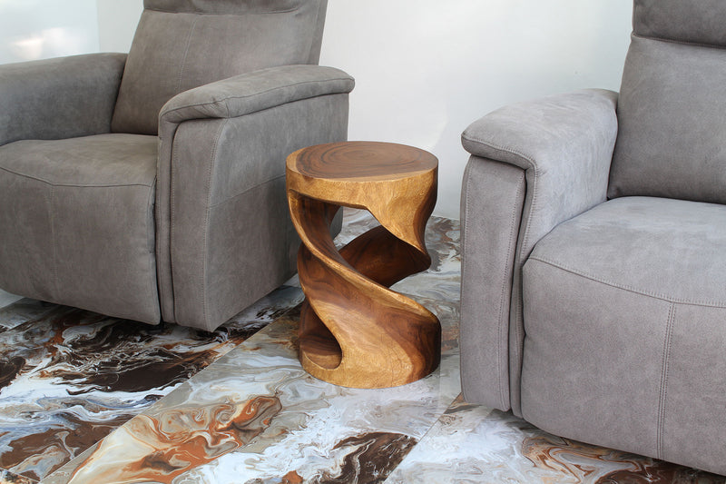 Haussmann Round Double Wood Twist End Table 14 in DIA x 20 in Height Walnut Oil