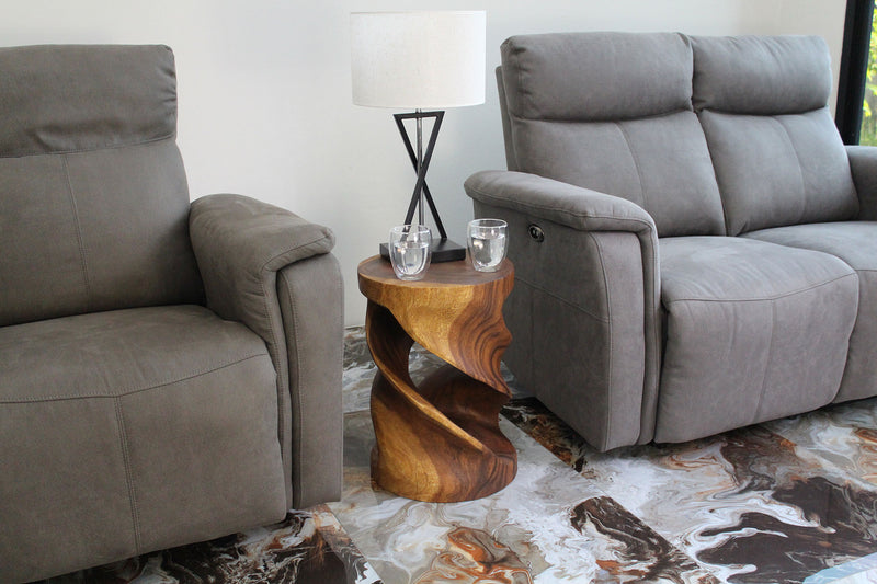 Haussmann Round Double Wood Twist End Table 14 in DIA x 20 in Height Walnut Oil