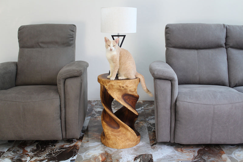 Haussmann Round Double Wood Twist End Table 14 in DIA x 23 in Height Walnut Oil