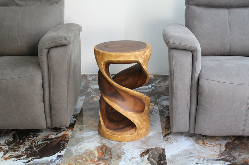 Haussmann Round Double Wood Twist End Table 14 in DIA x 23 in Height Walnut Oil