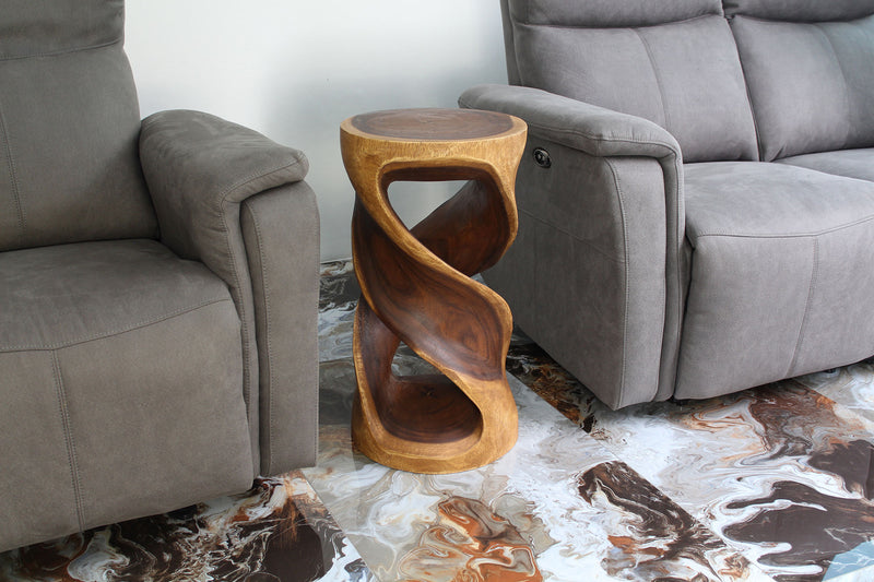 Haussmann Round Double Wood Twist End Table 14 in DIA x 26 in Height Walnut Oil