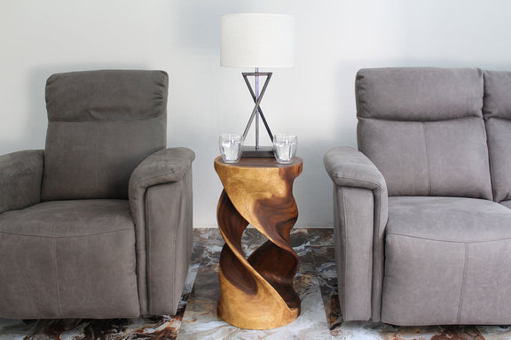 Haussmann Round Double Twist Pedestal Side Table, Walnut, 14 in dia x 26 in H