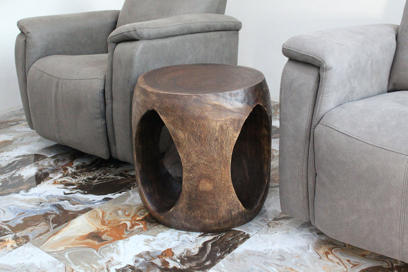 Haussmann Wood Oval Windows Coffee Table 20 inch DIA x 20 inch Height Mocha