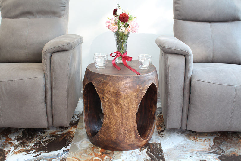 Haussmann Wood Oval Windows Coffee Table 20 inch DIA x 20 inch Height Mocha